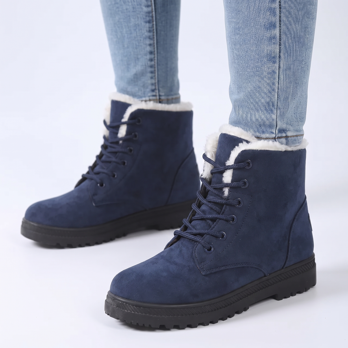 Women's Fur Lined Snow Lace-Up Suede Ankle Winter Boots