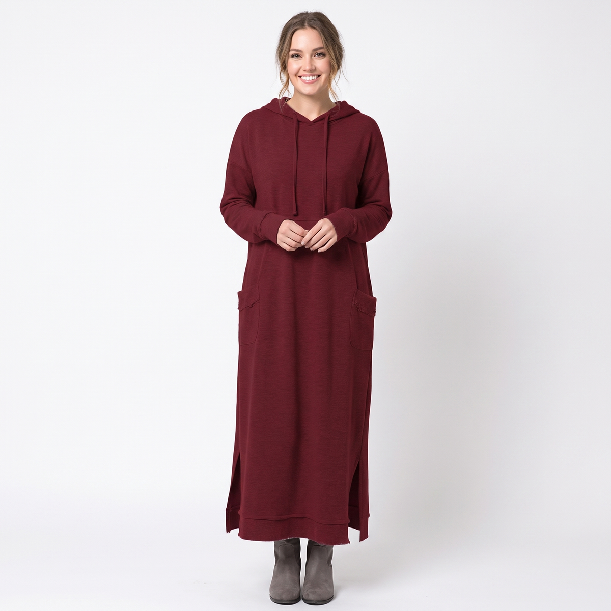 Women's Maxi Hoodie Long-Sleeve Fleece Sweatshirt Winter Dress
