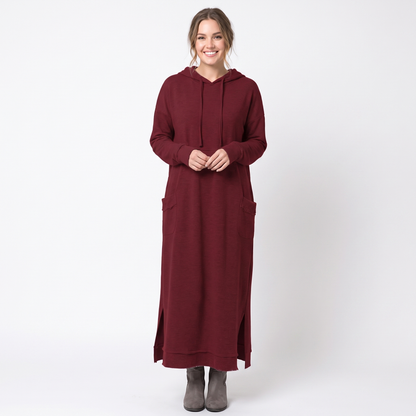 Women's Maxi Hoodie Long-Sleeve Fleece Sweatshirt Winter Dress