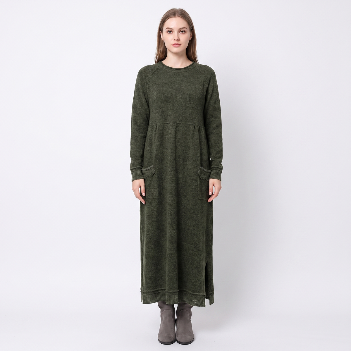 Women's Maxi Hoodie Long-Sleeve Fleece Sweatshirt Winter Dress