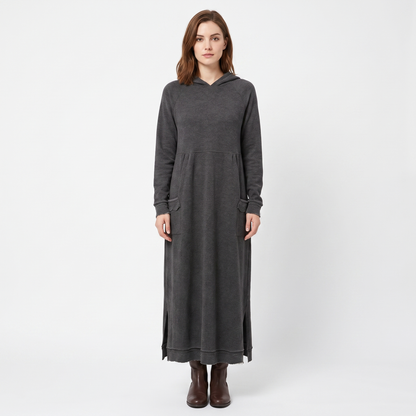 Women's Maxi Hoodie Long-Sleeve Fleece Sweatshirt Winter Dress