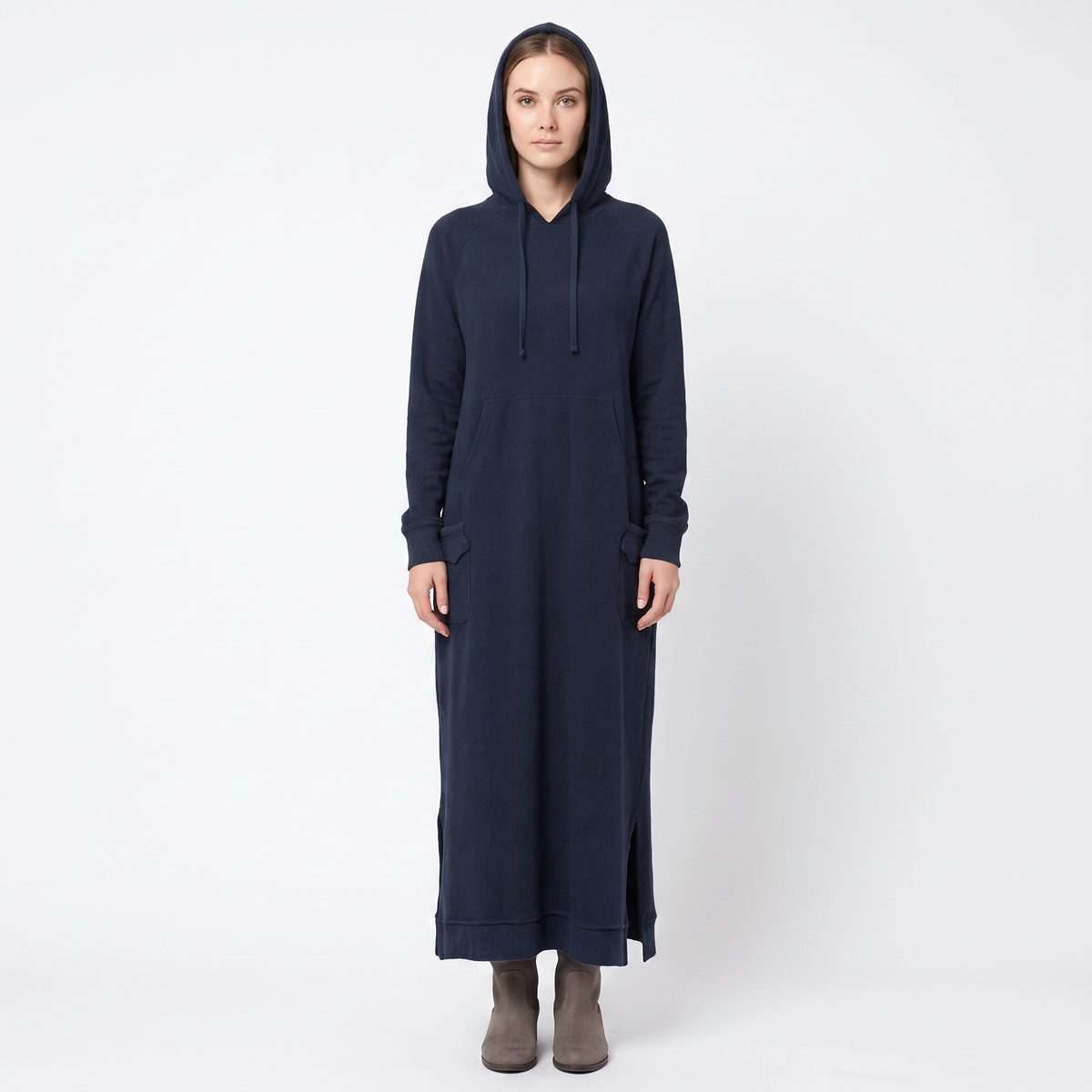 Women's Maxi Hoodie Long-Sleeve Fleece Sweatshirt Winter Dress