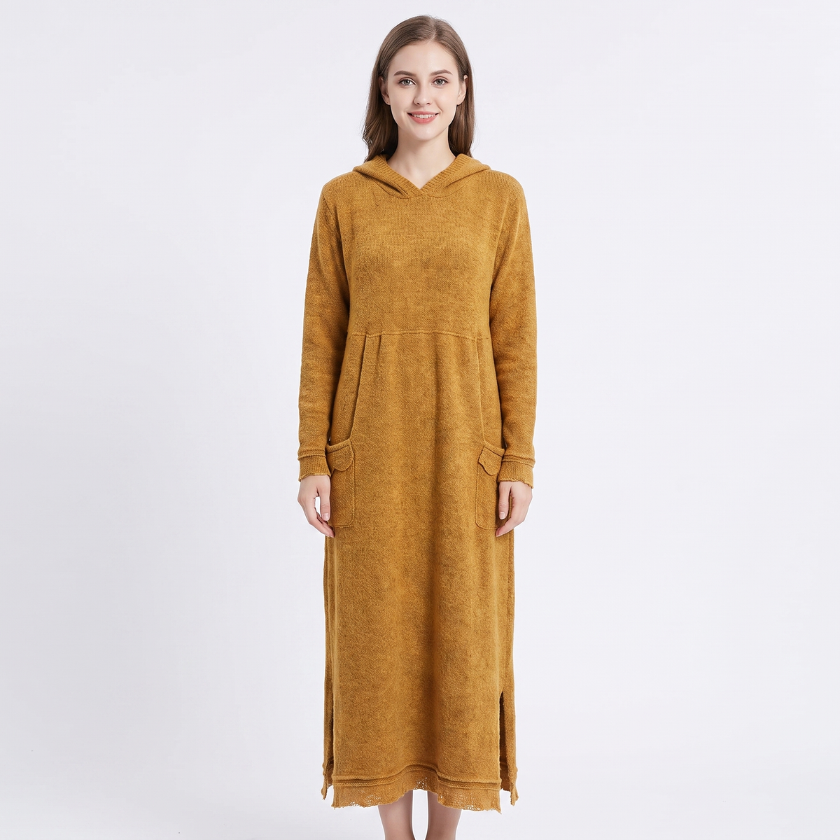 Women's Maxi Hoodie Long-Sleeve Fleece Sweatshirt Winter Dress