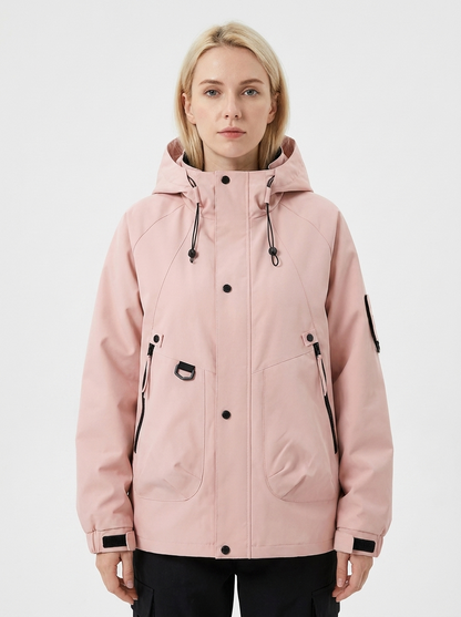 Women's Windbreaker Jacket Hooded Zip-Up Utility Outdoor Coat