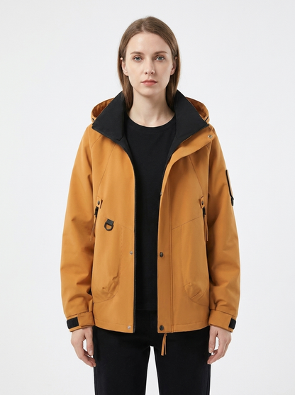 Women's Windbreaker Jacket Hooded Zip-Up Utility Outdoor Coat