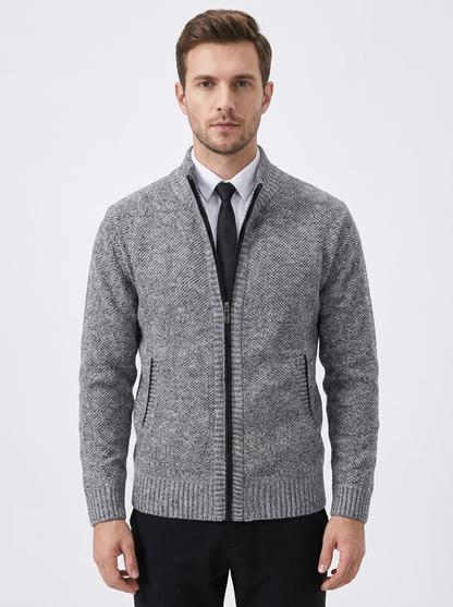 Men's Knit Cardigan Full-Zip Stand Collar Sweater Autumn Jacket
