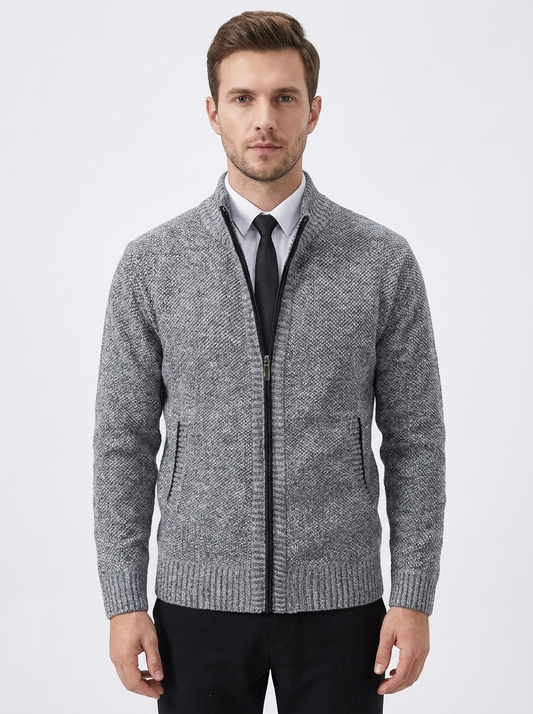 Men's Knit Cardigan Full-Zip Stand Collar Sweater Autumn Jacket