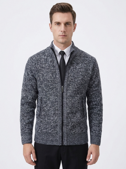 Men's Knit Cardigan Full-Zip Stand Collar Sweater Autumn Jacket