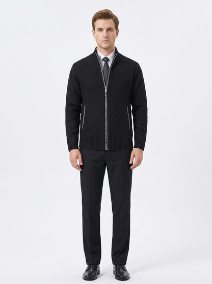 Men's Knit Cardigan Full-Zip Stand Collar Sweater Autumn Jacket