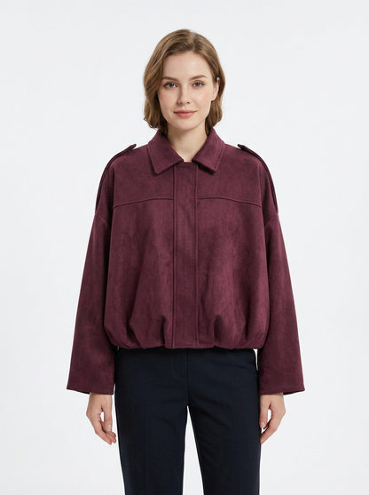Women's Oversized Bomber Jacket Balloon Sleeve Cropped Zip-Up
