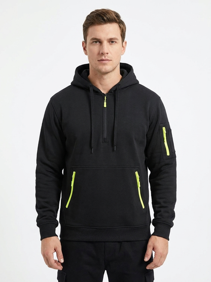 Men's Utility Winter Hoodie Quarter-Zip Multi-Pocket Fleece Pullover