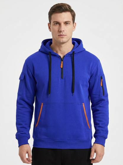 Men's Utility Winter Hoodie Quarter-Zip Multi-Pocket Fleece Pullover