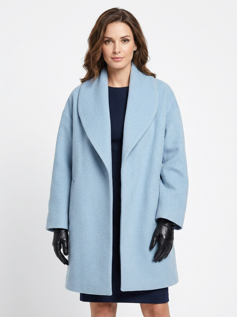 Women's Wool Blend Coat Oversized Collar Open-Front Midi Autumn Jacket