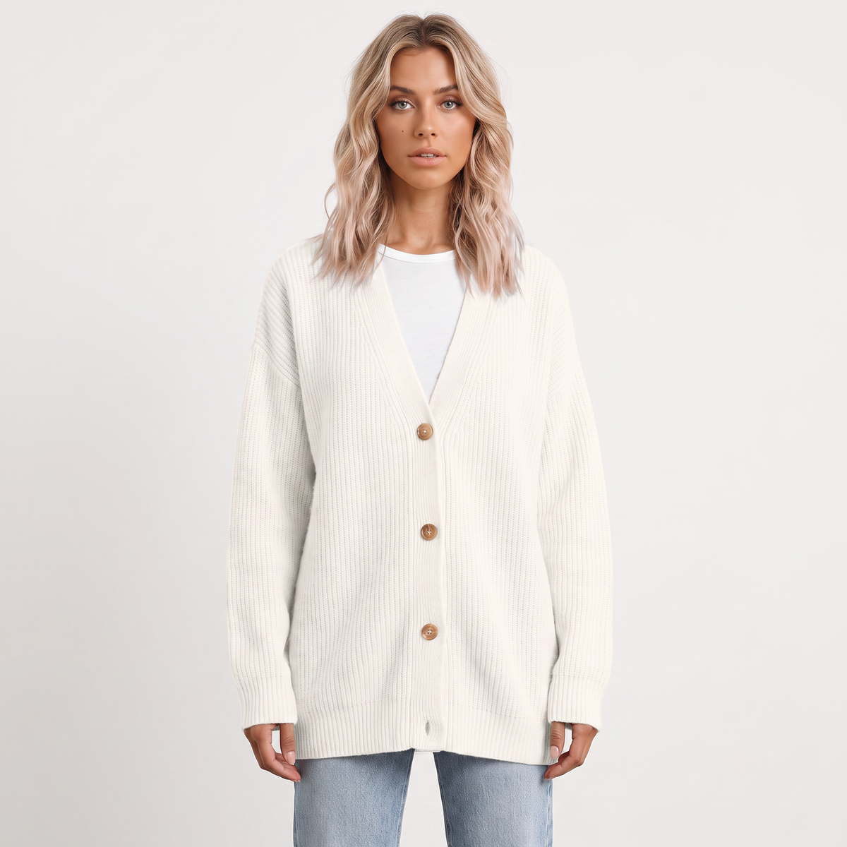 Women's Oversized Cardigan Ribbed Knit Button Front Winter Sweater