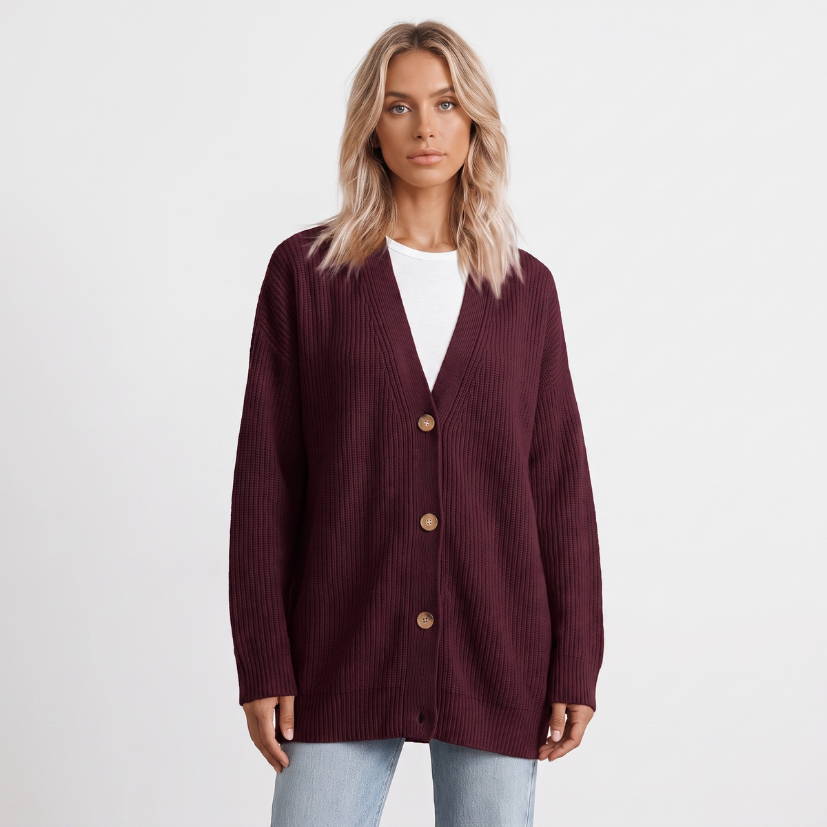 Women's Oversized Cardigan Ribbed Knit Button Front Winter Sweater