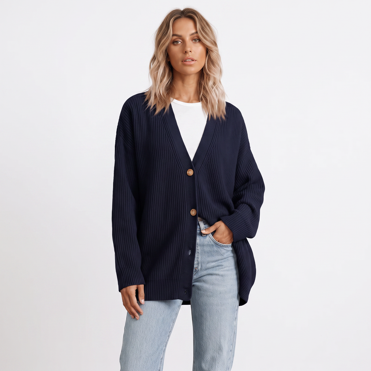 Women's Oversized Cardigan Ribbed Knit Button Front Winter Sweater