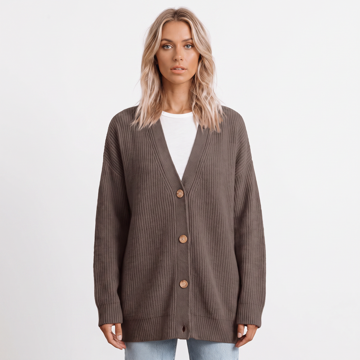 Women's Oversized Cardigan Ribbed Knit Button Front Winter Sweater