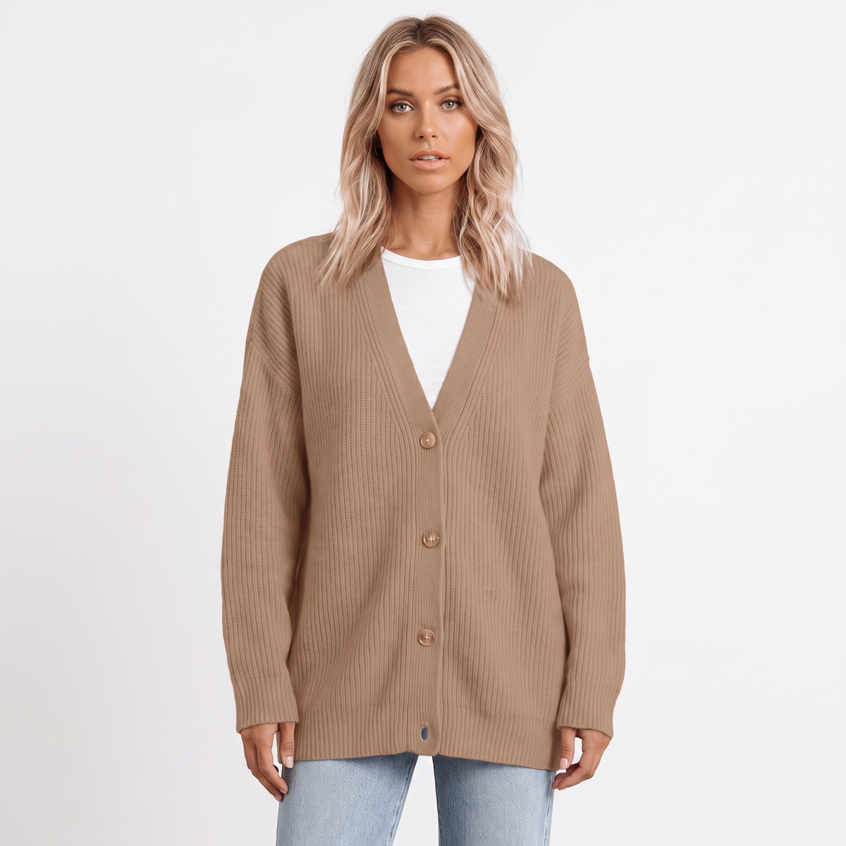 Women's Oversized Cardigan Ribbed Knit Button Front Winter Sweater