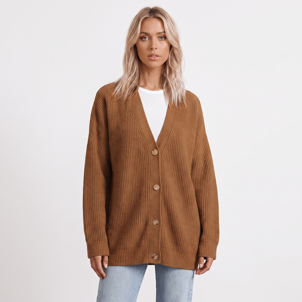 Women's Oversized Cardigan Ribbed Knit Button Front Winter Sweater