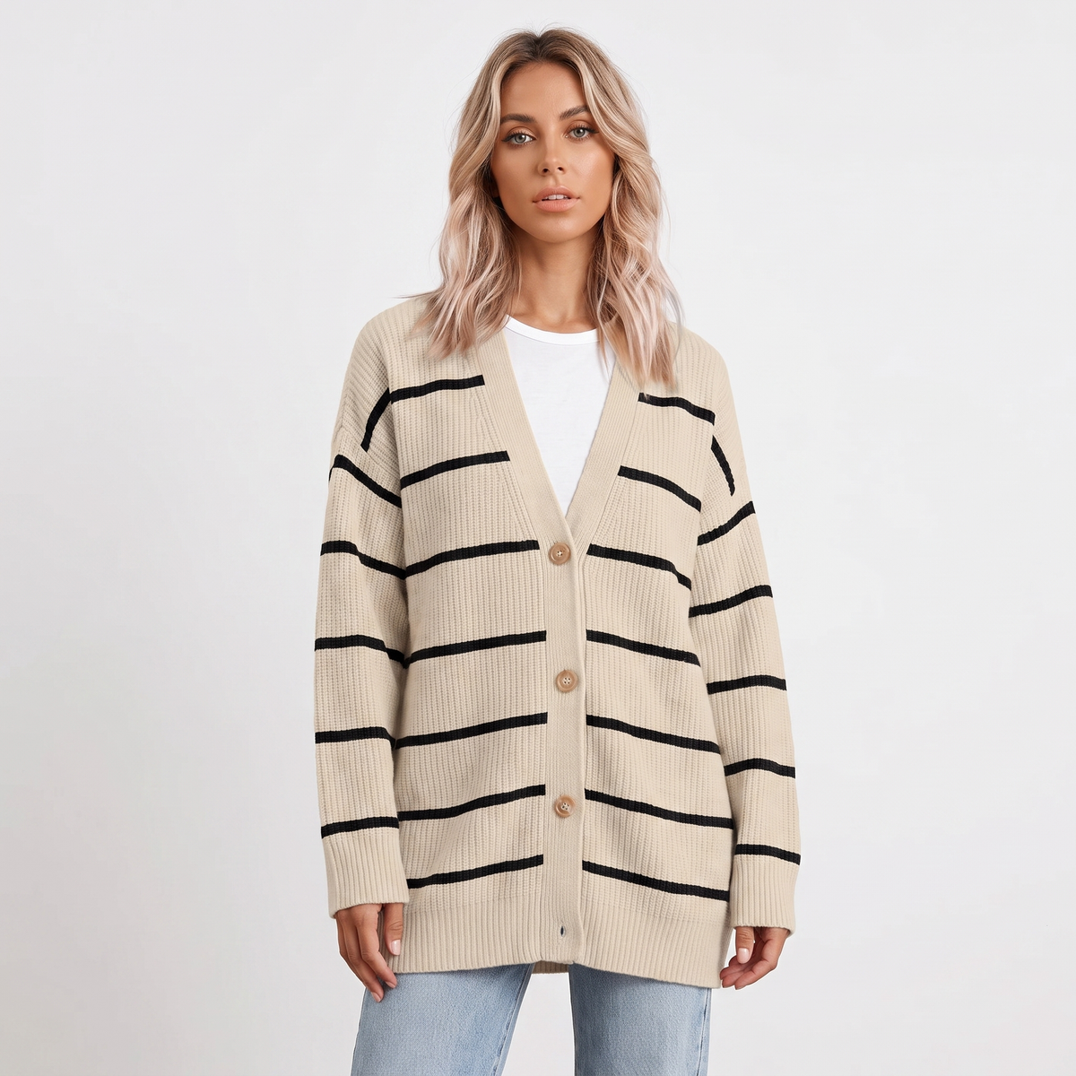 Women's Oversized Cardigan Ribbed Knit Button Front Winter Sweater
