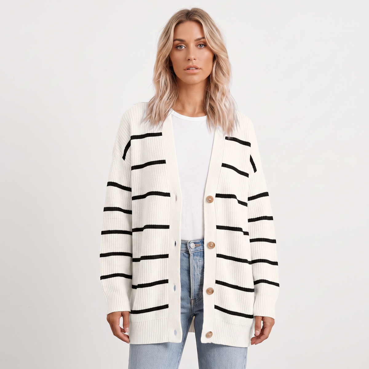 Women's Oversized Cardigan Ribbed Knit Button Front Winter Sweater
