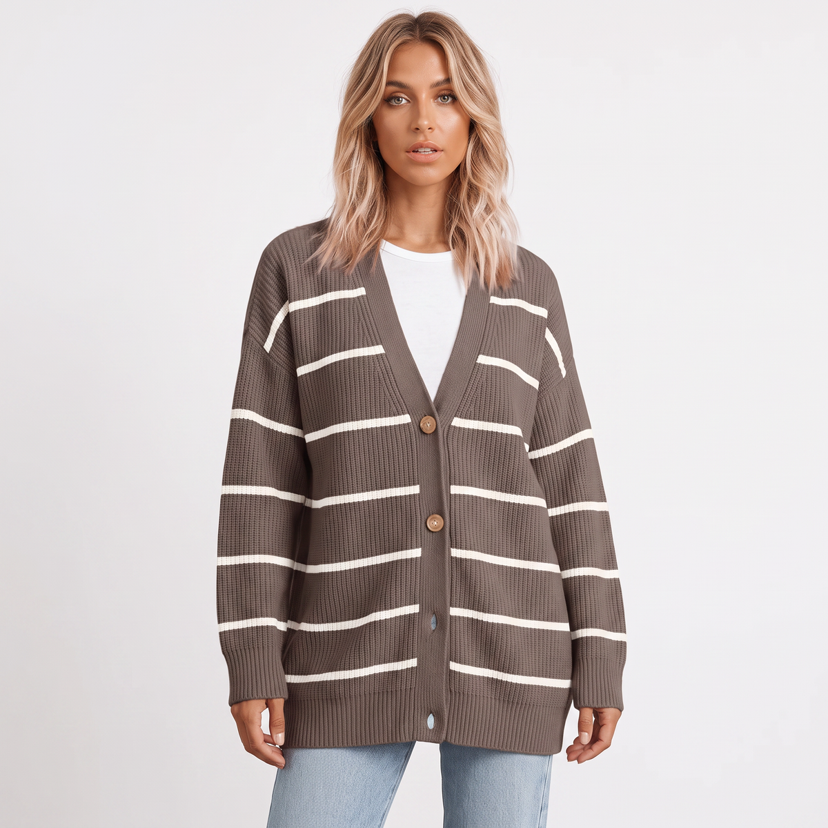 Women's Oversized Cardigan Ribbed Knit Button Front Winter Sweater