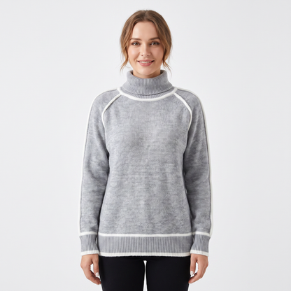 Women's Turtleneck Winter Sweater Contrast Trim Raglan Sleeve Pullover