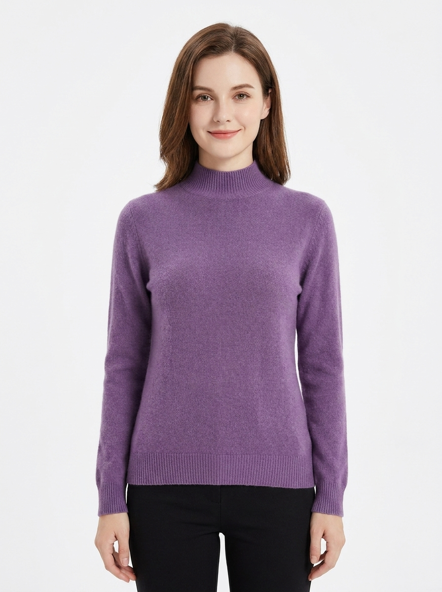 Women's Cashmere Mock-Neck Winter Sweater Slim-Fit Knit Pullover