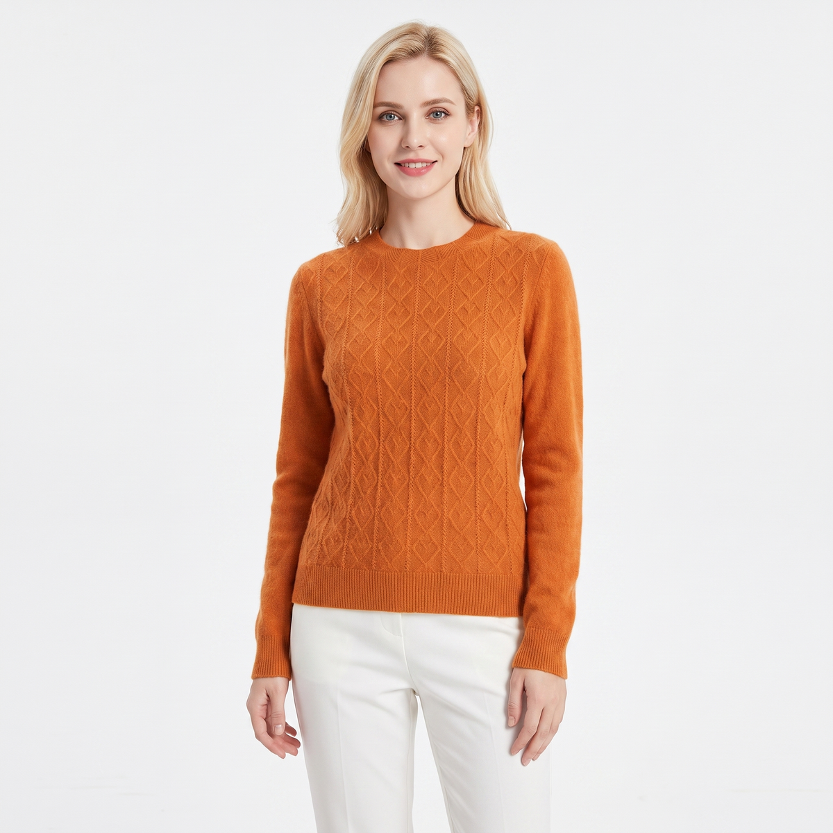 Women's Cable Knit Winter Sweater Crew-Neck Soft Wool Blend Pullover