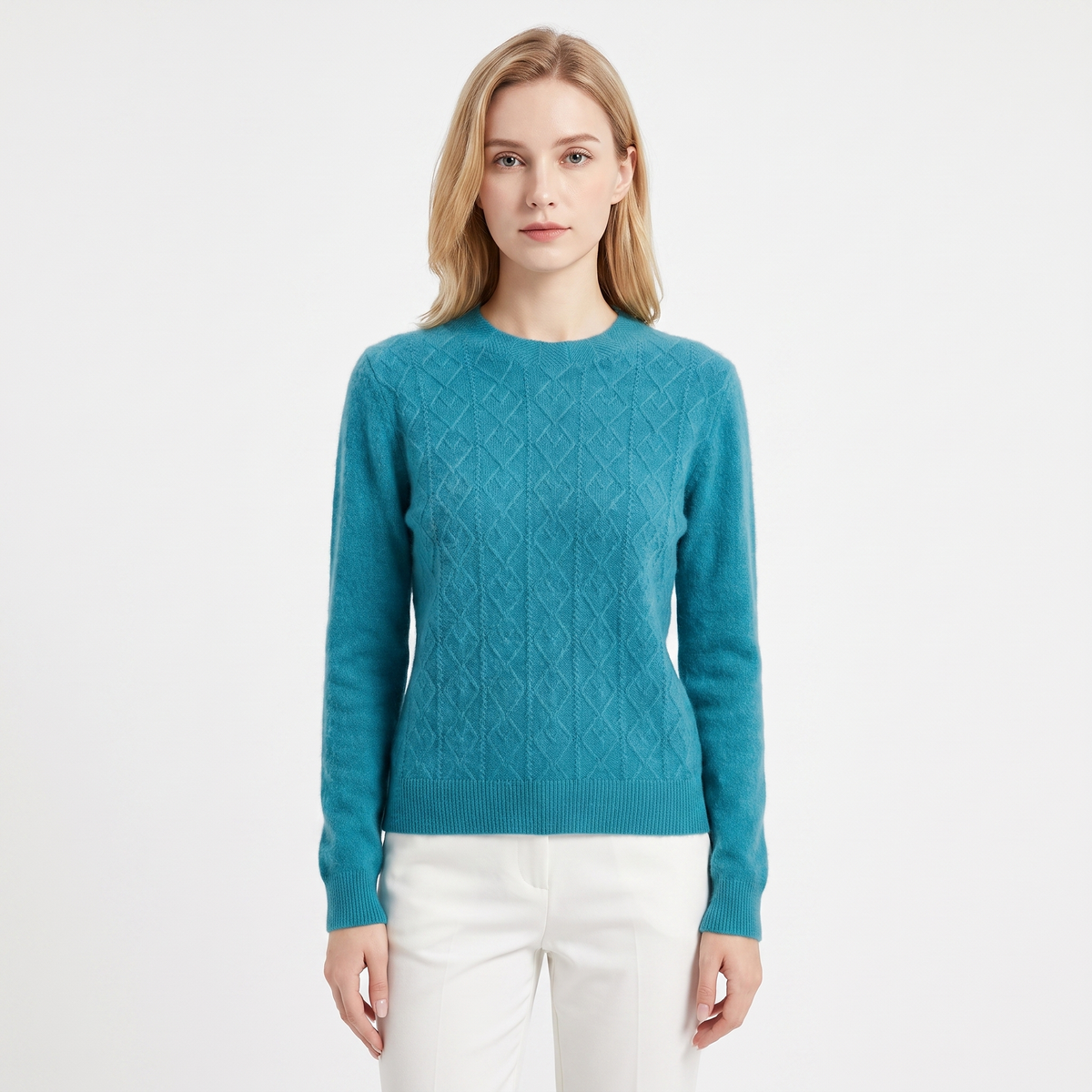 Women's Cable Knit Winter Sweater Crew-Neck Soft Wool Blend Pullover