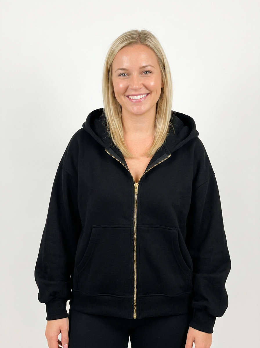Women's Cropped Zip-Up Hoodie Oversized Fleece Autumn Jacket