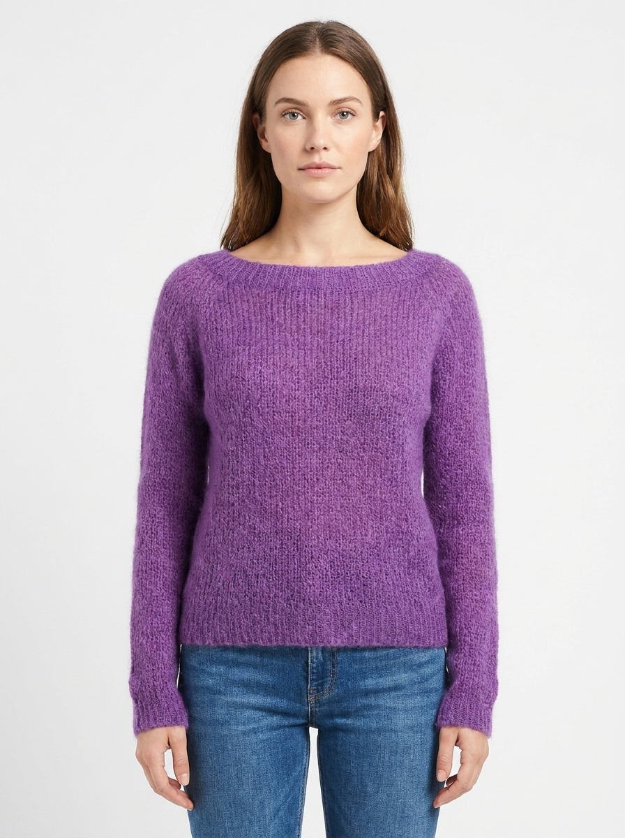 Women's Boat-Neck Winter Sweater Fuzzy Knit Relaxed-Fit Pullover