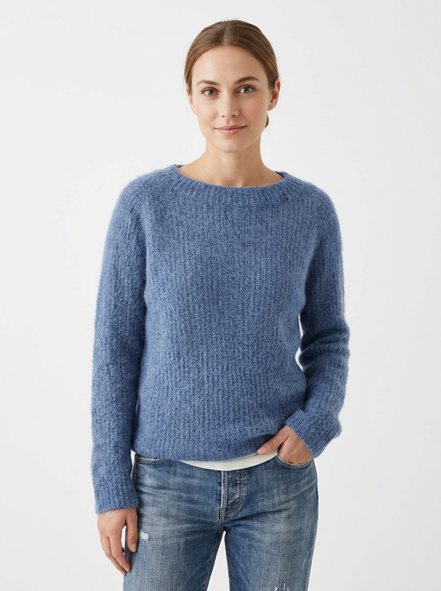 Women's Boat-Neck Winter Sweater Fuzzy Knit Relaxed-Fit Pullover