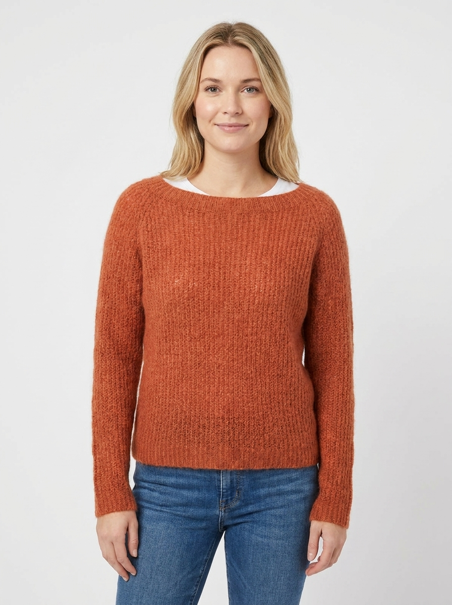 Women's Boat-Neck Winter Sweater Fuzzy Knit Relaxed-Fit Pullover