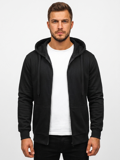 Men's Zip-Up Hoodie Fleece Slim-Fit Winter Sweatshirt