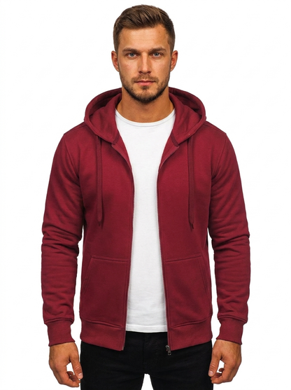 Men's Zip-Up Hoodie Fleece Slim-Fit Winter Sweatshirt