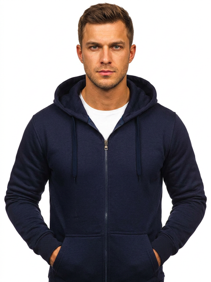 Men's Zip-Up Hoodie Fleece Slim-Fit Winter Sweatshirt