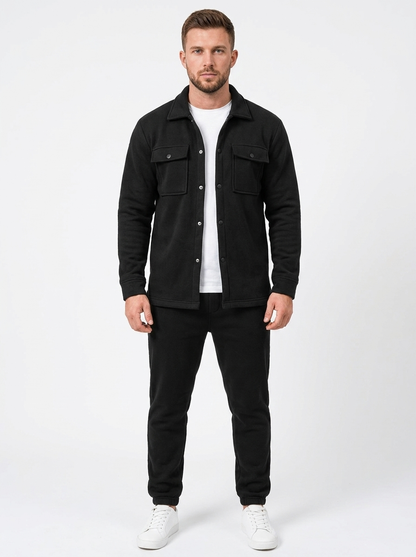 Men's Fleece Shirt Jacket and Jogger Autumn Set Two-Piece Tracksuit