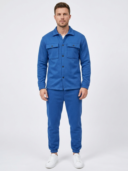 Men's Fleece Shirt Jacket and Jogger Autumn Set Two-Piece Tracksuit
