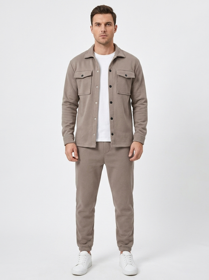 Men's Fleece Shirt Jacket and Jogger Autumn Set Two-Piece Tracksuit
