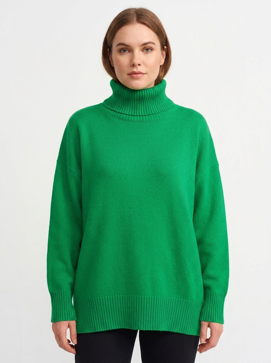Women's Oversized Turtleneck Winter Sweater Drop Shoulder Knit