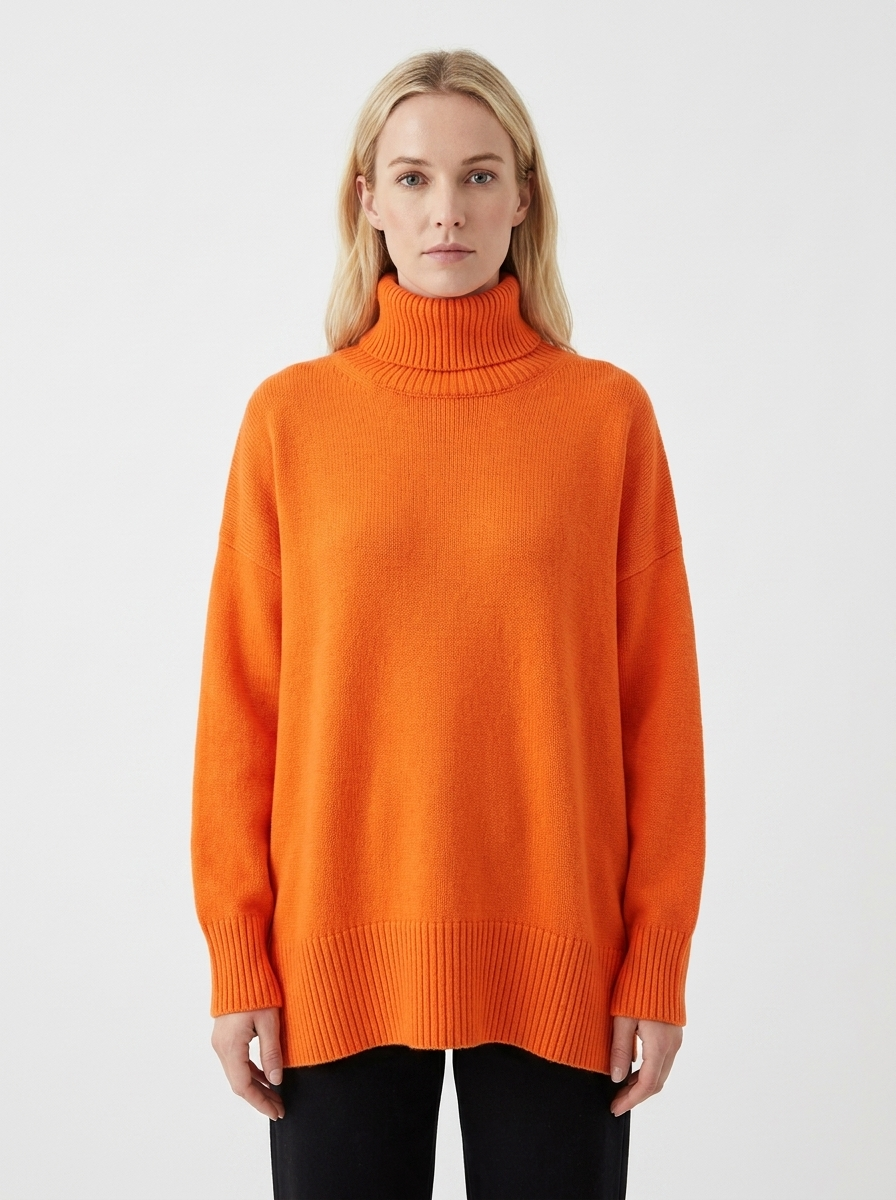 Women's Oversized Turtleneck Winter Sweater Drop Shoulder Knit