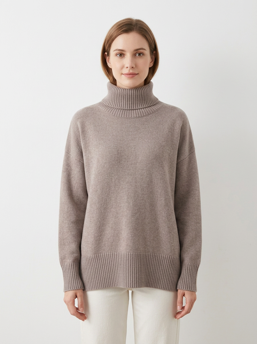 Women's Oversized Turtleneck Winter Sweater Drop Shoulder Knit