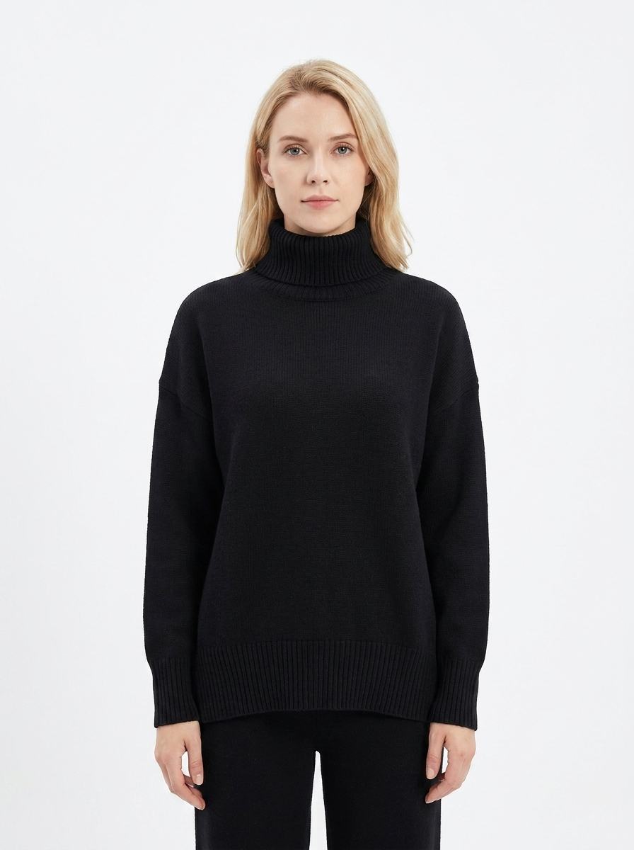 Women's Oversized Turtleneck Winter Sweater Drop Shoulder Knit