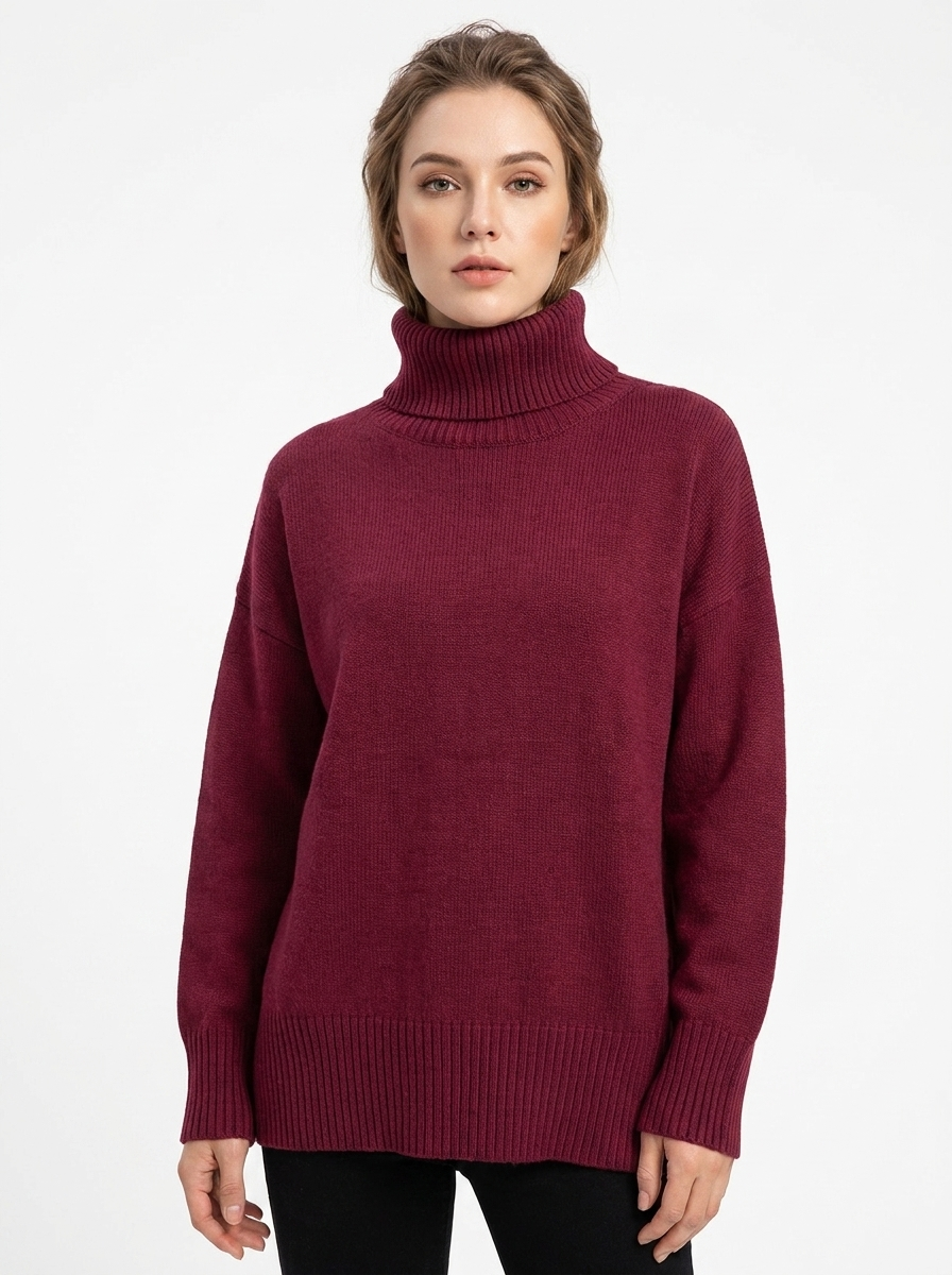 Women's Oversized Turtleneck Winter Sweater Drop Shoulder Knit
