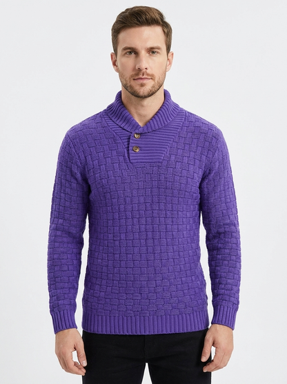 Men's Shawl Collar Winter Sweater Textured Knit Button Pullover
