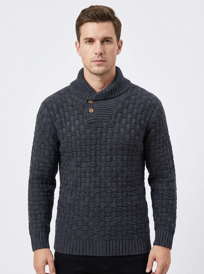 Men's Shawl Collar Winter Sweater Textured Knit Button Pullover