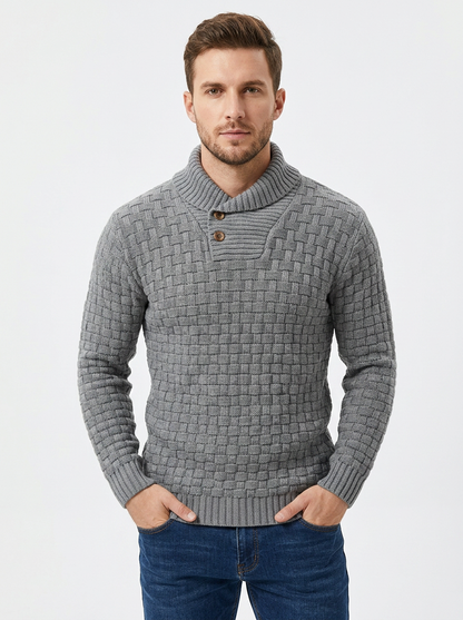 Men's Shawl Collar Winter Sweater Textured Knit Button Pullover