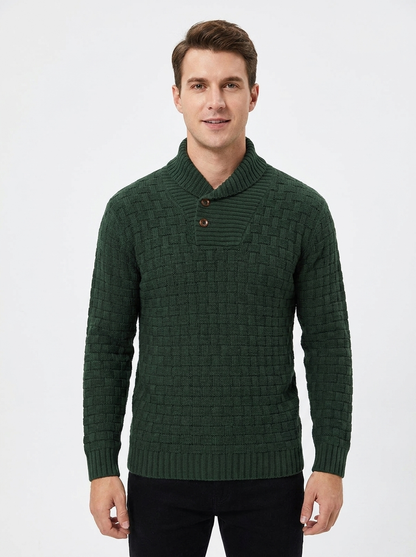 Men's Shawl Collar Winter Sweater Textured Knit Button Pullover