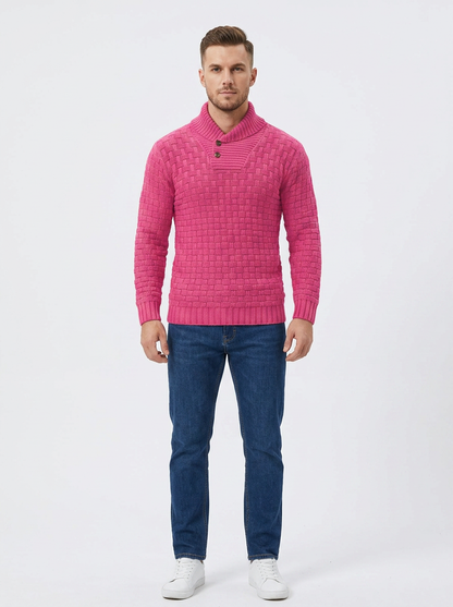 Men's Shawl Collar Winter Sweater Textured Knit Button Pullover